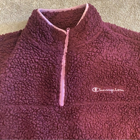 Champion Sherpa Fuzzy Teddy Cropped Purple and Pink Sweater Quarter Zip Winter - Picture 3 of 10
